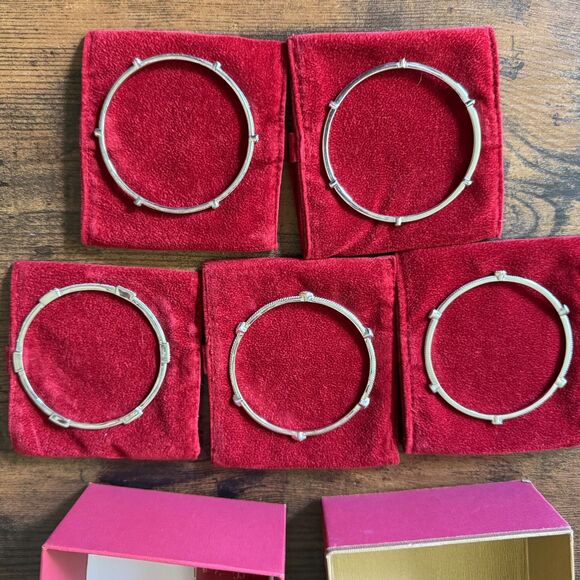 Set of 5 Affinity Diamond Sterling Silver Bangle Bracelets 925 Vintage 8 Inch - Picture 4 of 15